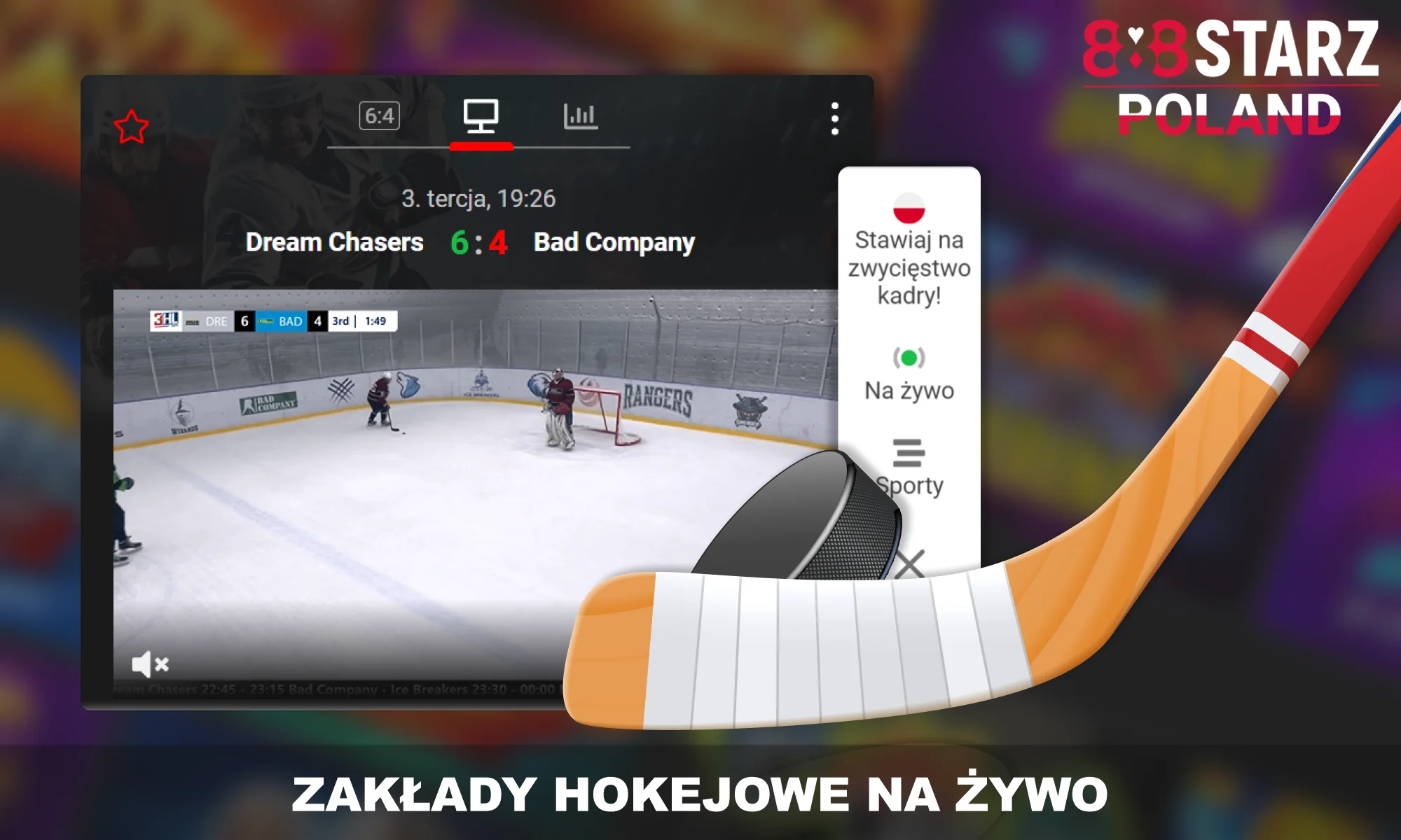 Zakłady na żywo na mecze hokeja na stronie 88Starz w Polsce