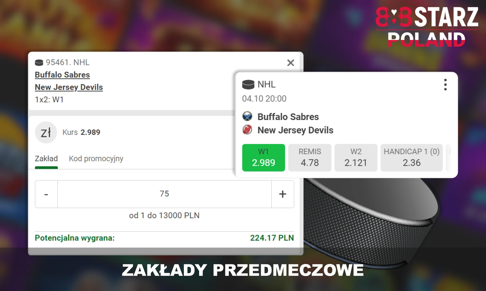 Zakłady przedmeczowe na hokej w serwisie 88Starz w Polsce