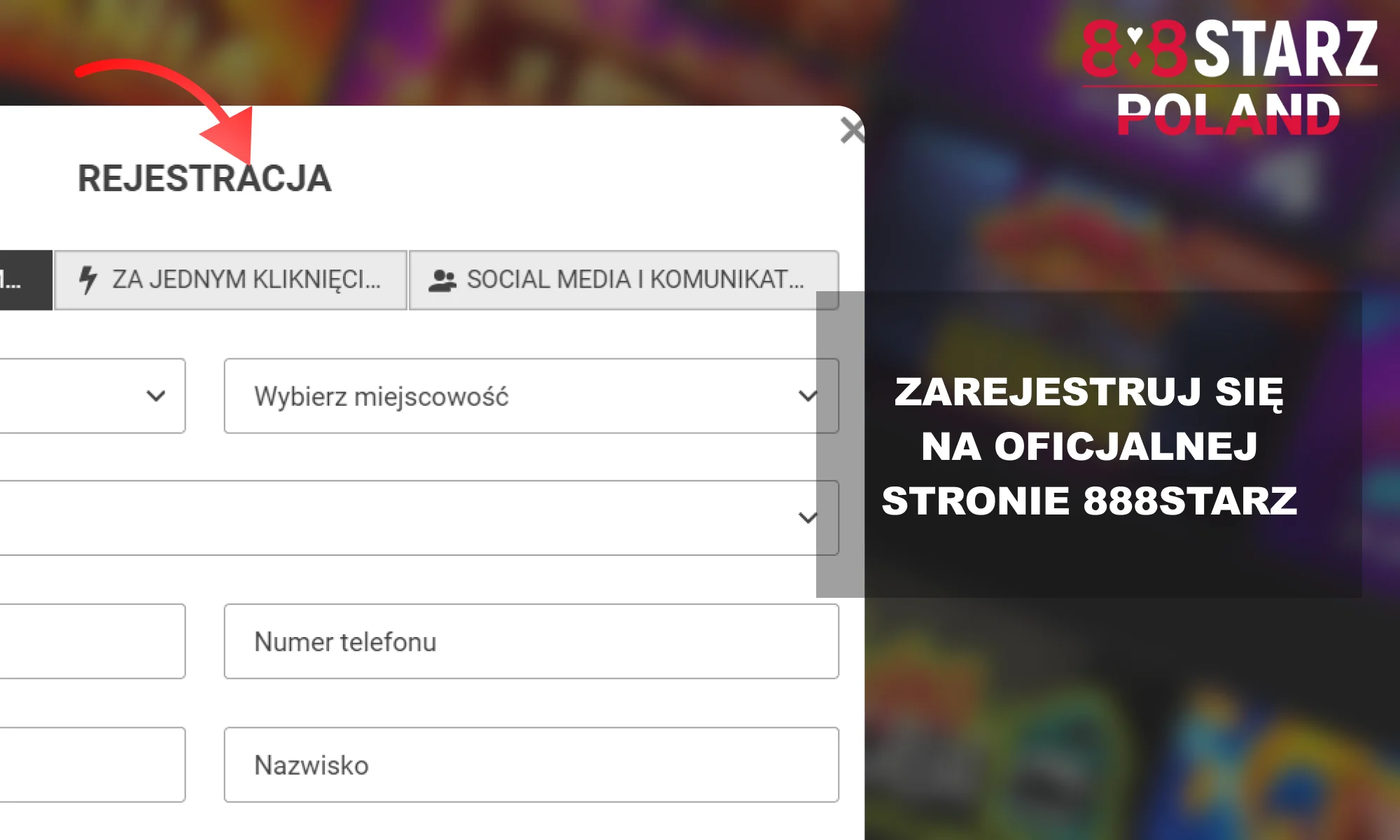 Zarejestruj się na oficjalnej stronie 888Starz