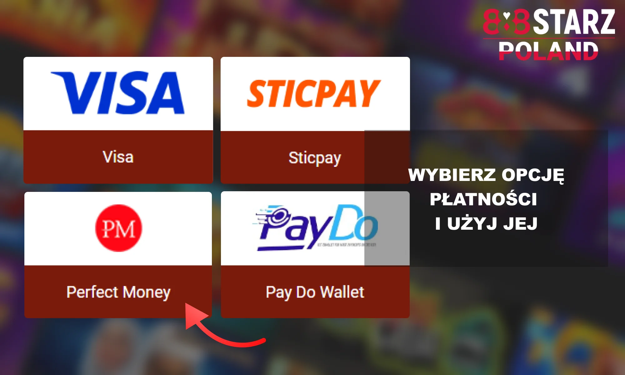 Doładuj saldo na stronie internetowej lub w aplikacji 888Starz w dogodny dla Ciebie sposób