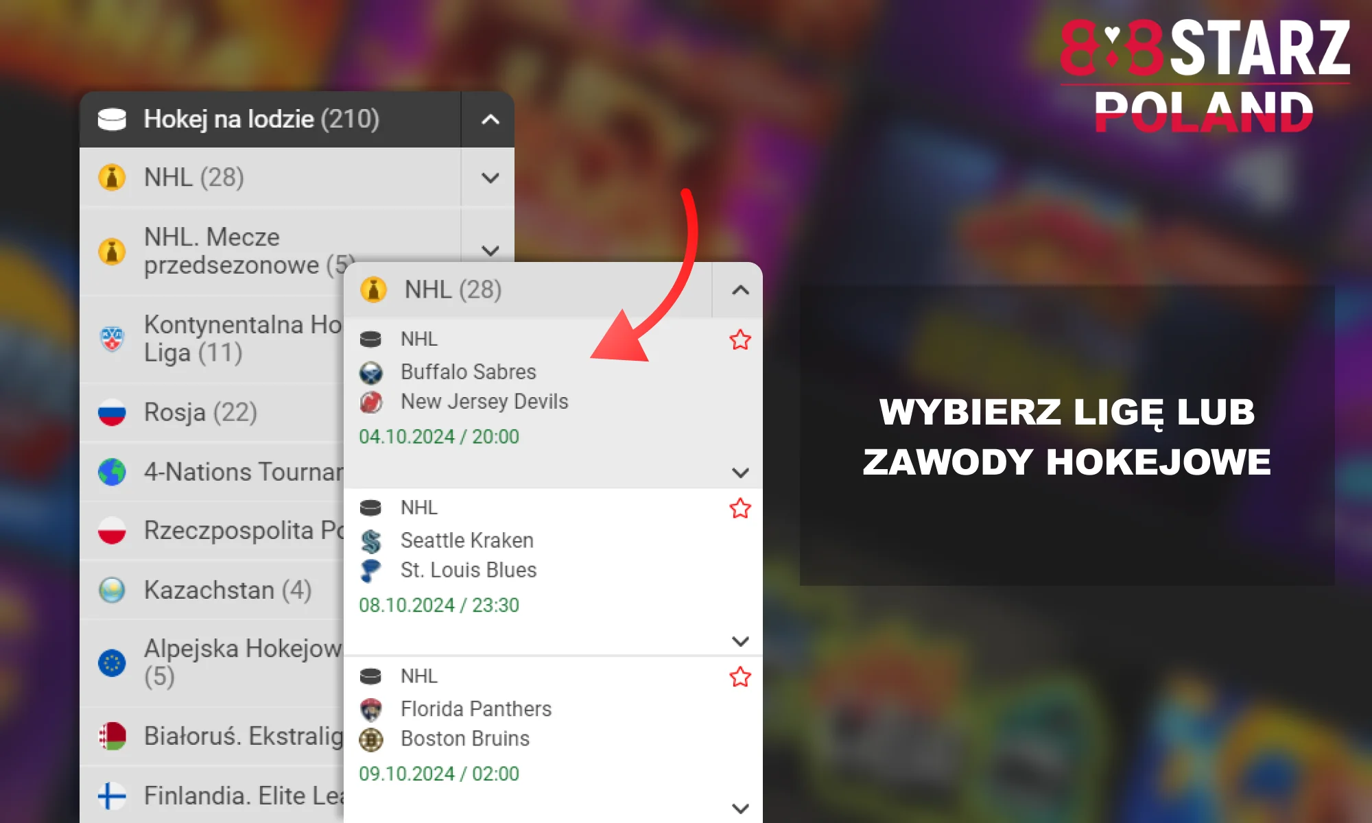 888Starz w Polsce - wybierz mecz ligowy lub hokejowy
