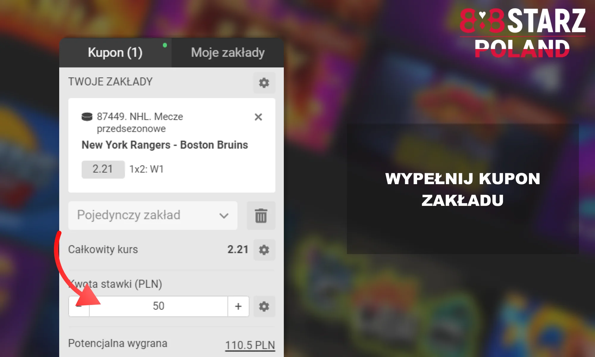 888Starz w Polsce - wypełnij kupon na zakład na hokej