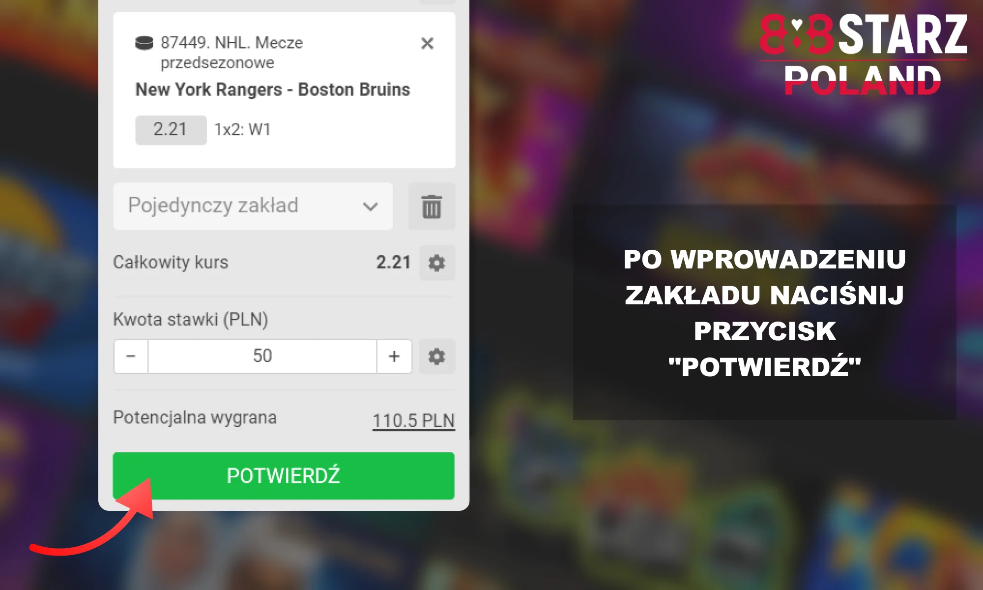 888Starz dla Polaków - potwierdź swój zakład na mecz hokejowy