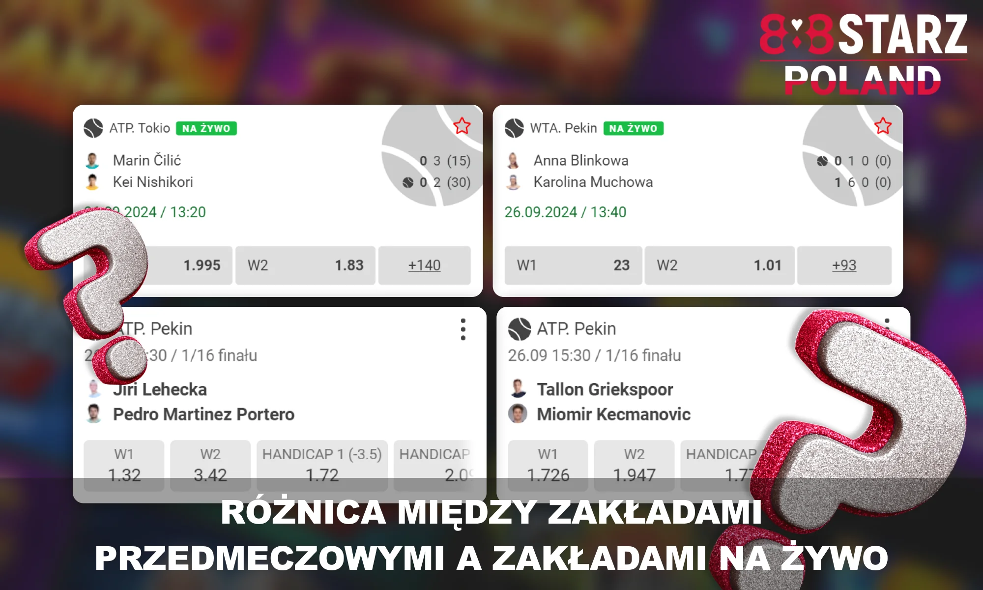 888Starz - jaka jest różnica pomiędzy zakładami przedmeczowymi a zakładami na żywo