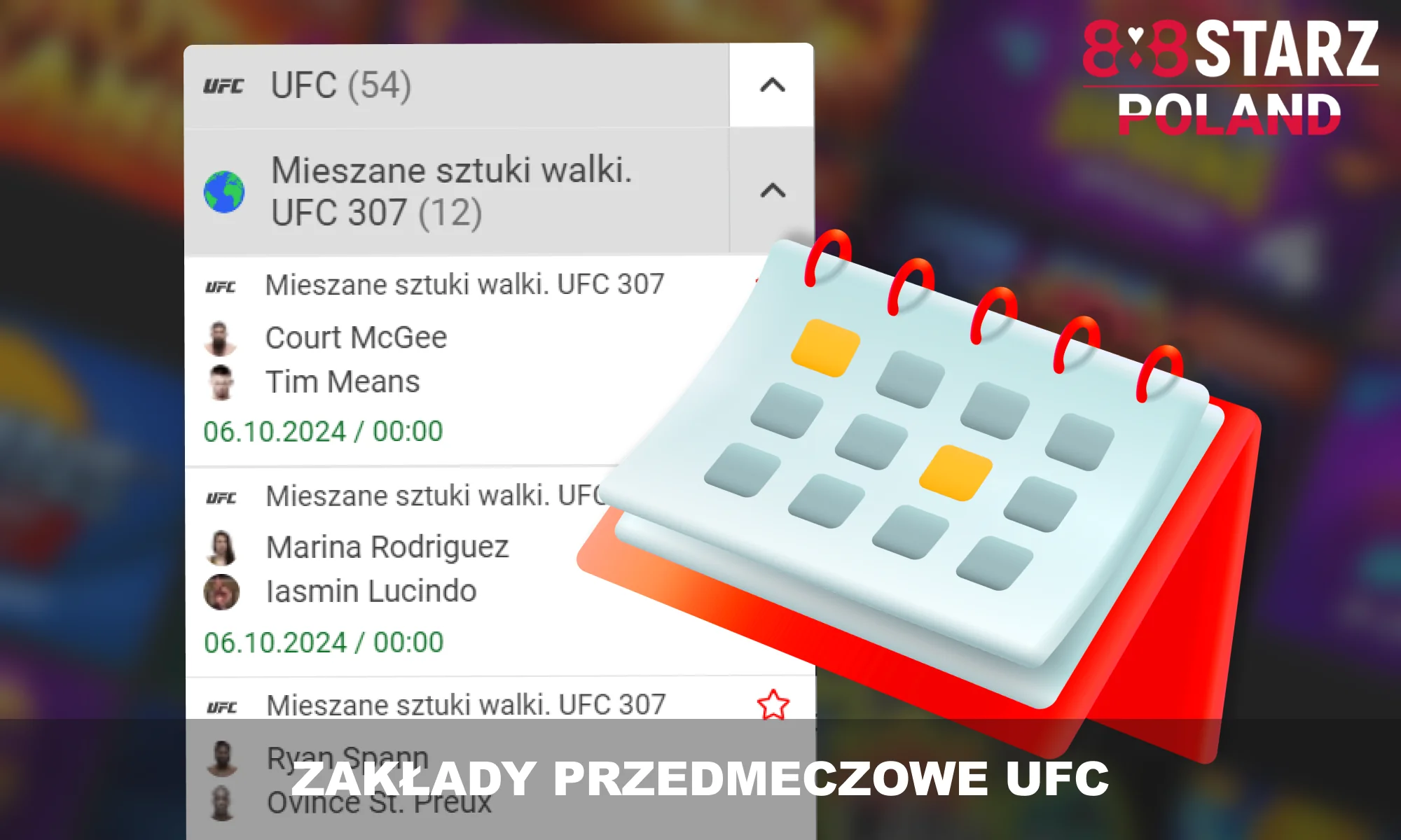 Zakłady przedmeczowe UFC na 888Starz