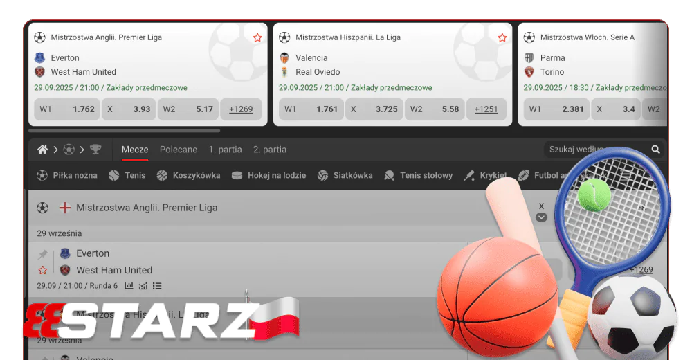 Zakłady na różne sporty w 888starz w Polsce